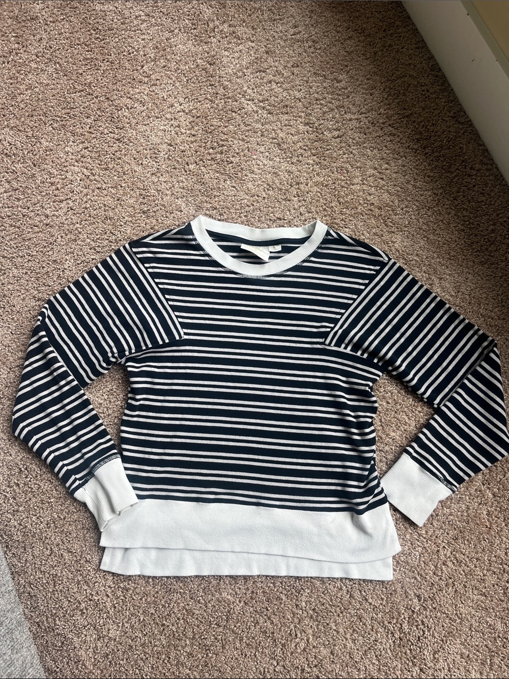 Anthropologie Maeve Navy and White Striped Crewneck Sweater Size S